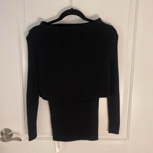 Black Ribbed mock Knit mid long sleeve Sweater